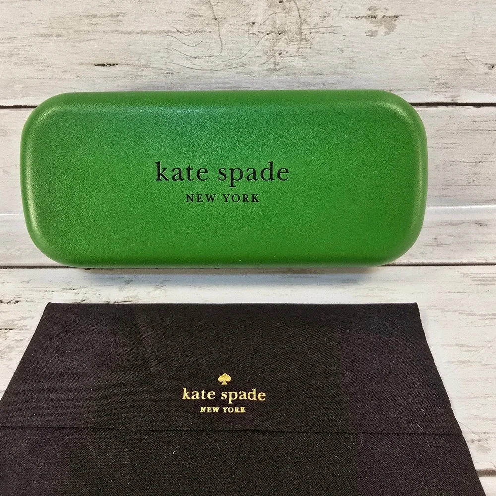 Kate Spade New York Green Black Hard Clamshell Eyeglass Case with Cleaning Cloth